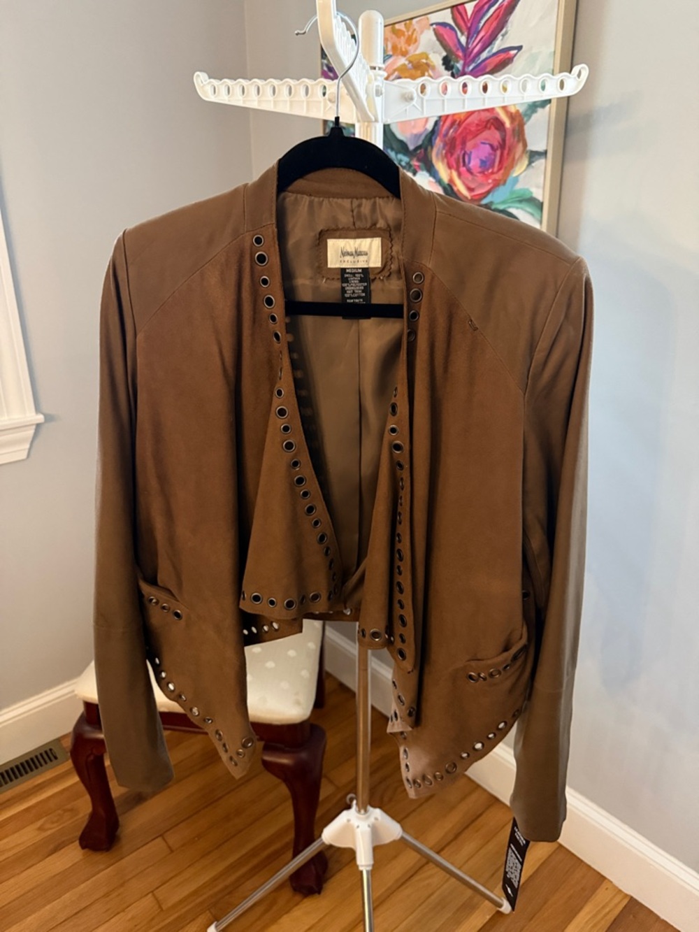 Neiman Marcus Brown Suede Blazer with Eyelet Detail